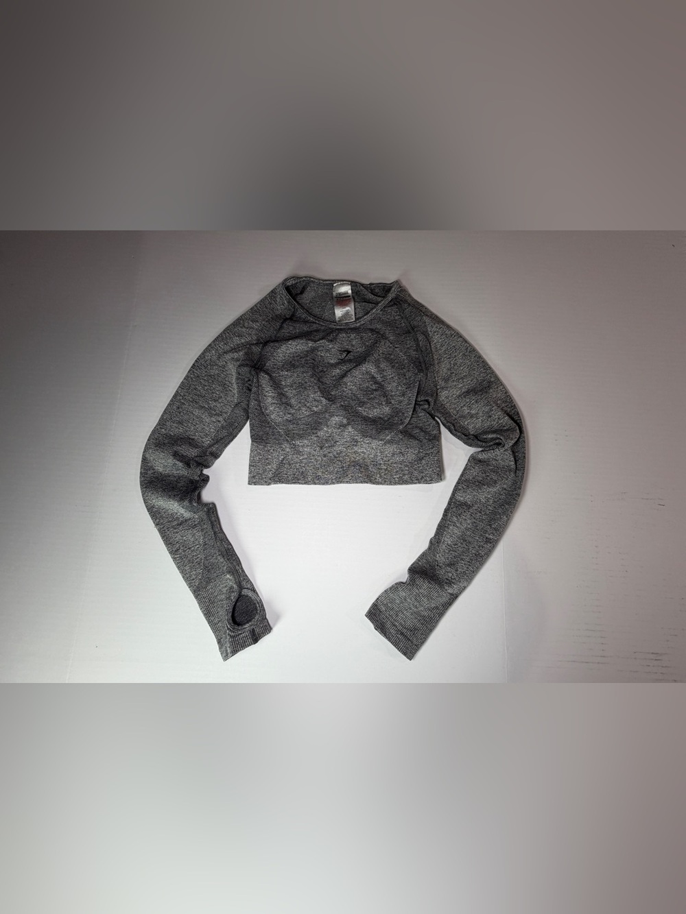 Gymshark Flex Long Sleeve Crop Top in charcoal gray marl, featuring thumbholes